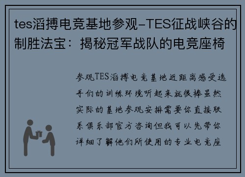tes滔搏电竞基地参观-TES征战峡谷的制胜法宝：揭秘冠军战队的电竞座椅
